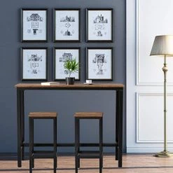 3 Pieces Bar Table Counter Breakfast Bar Dining Table with Stools-Brown by SUNRINX -Furniture Store brown sunrinx dining room sets mg6 3bd 66 1000