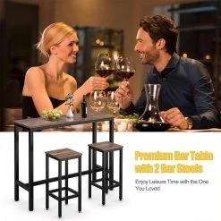 3 Pieces Bar Table Counter Breakfast Bar Dining Table with Stools-Brown by SUNRINX -Furniture Store brown sunrinx dining room sets mg6 3bd c3 1000