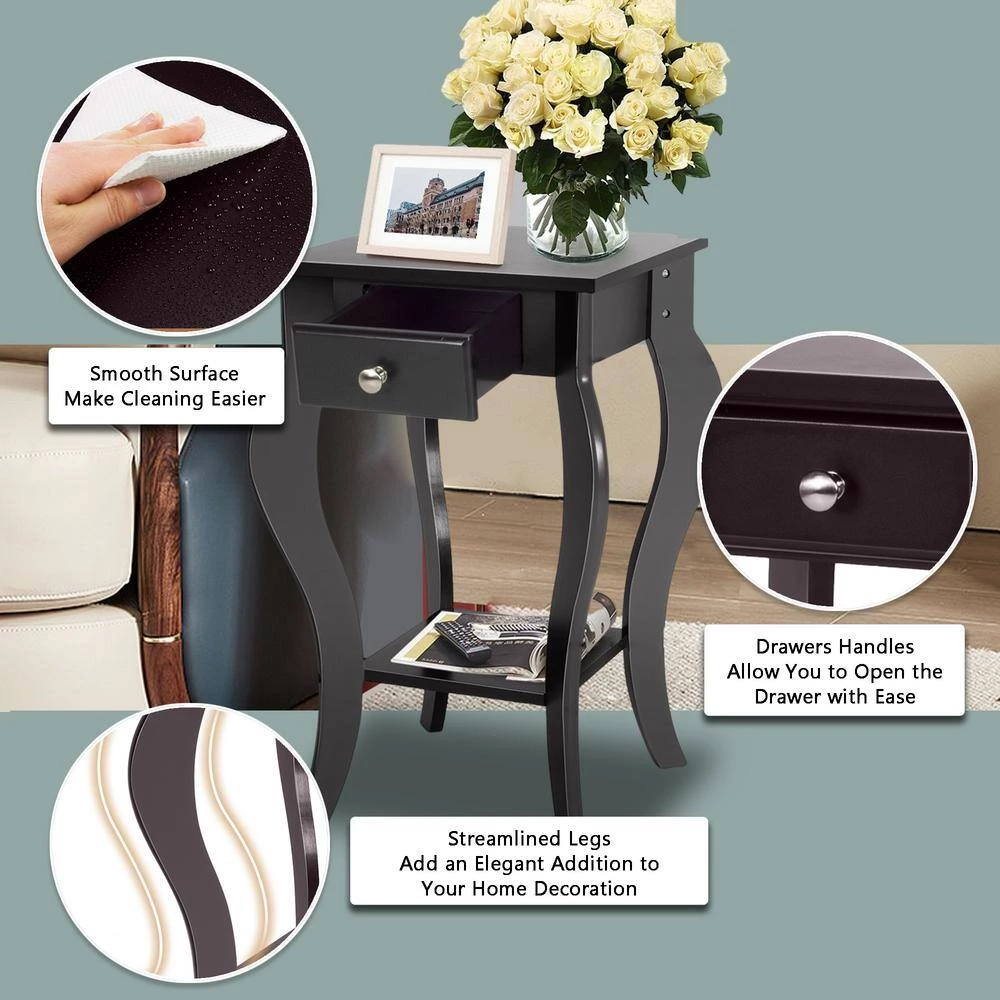 End Side Table with Drawer and Bottom Shelf-Brown by SUNRINX 5 End Side Table with Drawer and Bottom Shelf-Brown by SUNRINX - Image 5