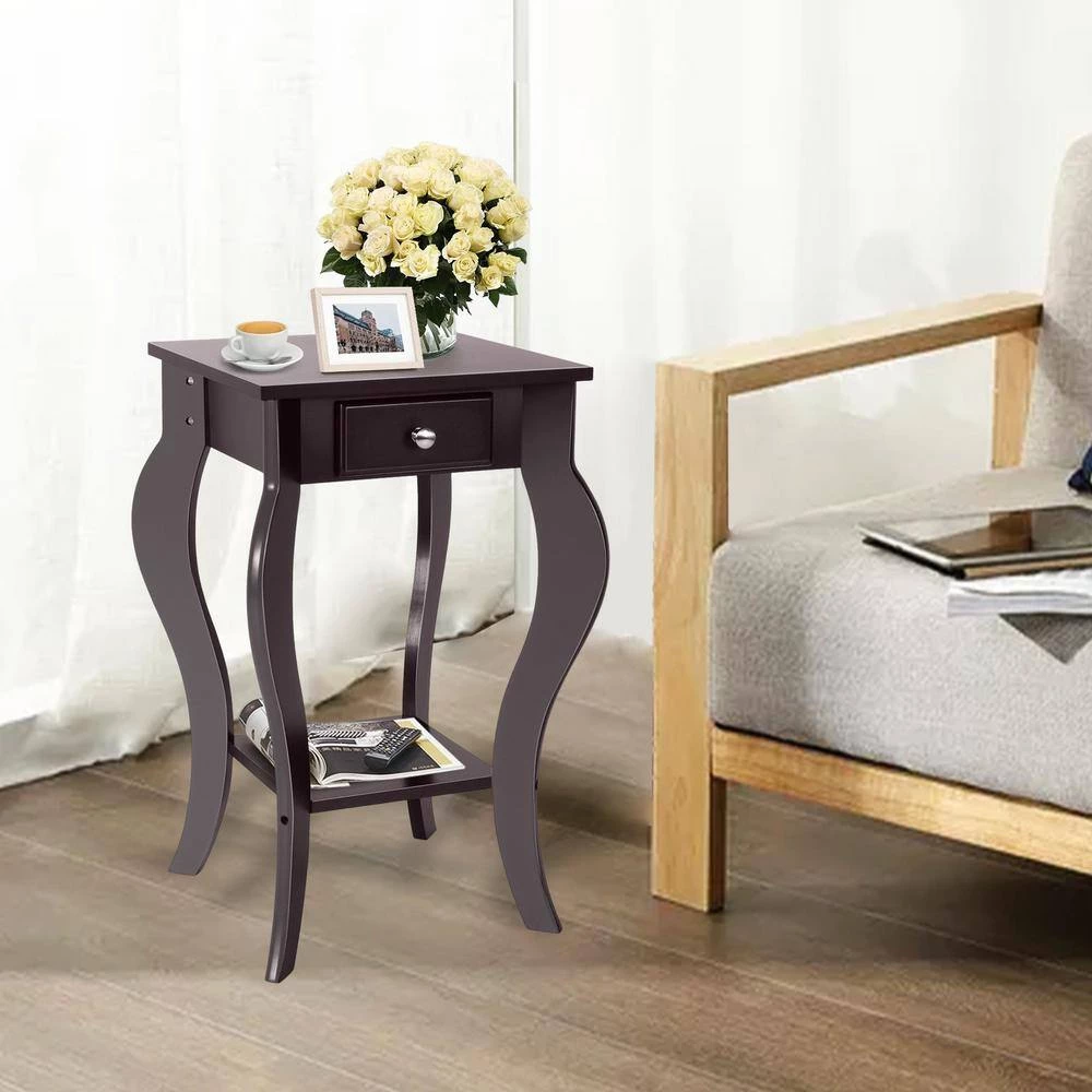 End Side Table with Drawer and Bottom Shelf-Brown by SUNRINX 9 End Side Table with Drawer and Bottom Shelf-Brown by SUNRINX - Image 9