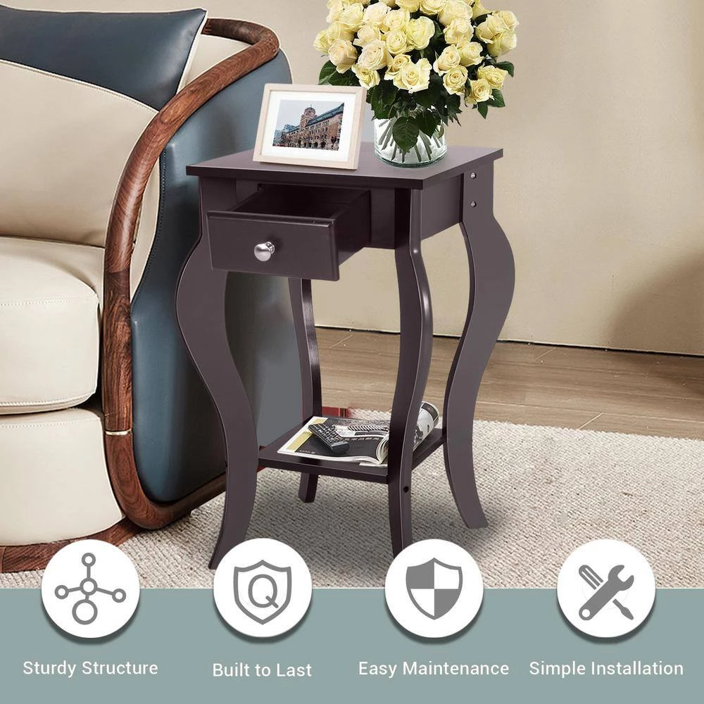 End Side Table with Drawer and Bottom Shelf-Brown by SUNRINX 6 End Side Table with Drawer and Bottom Shelf-Brown by SUNRINX - Image 6