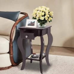 End Side Table with Drawer and Bottom Shelf-Brown by SUNRINX 12 End Side Table with Drawer and Bottom Shelf-Brown by SUNRINX -Furniture Store brown sunrinx end side tables mg2 50we 4f 1000