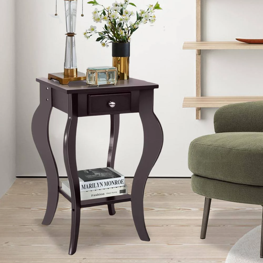 End Side Table with Drawer and Bottom Shelf-Brown by SUNRINX 3 End Side Table with Drawer and Bottom Shelf-Brown by SUNRINX - Image 3