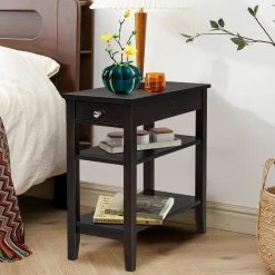 11.5 in. W 3-Tier Side End Table with Drawer Double Shelf-Brown by SUNRINX -Furniture Store brown sunrinx end side tables mg5680we 31 1000