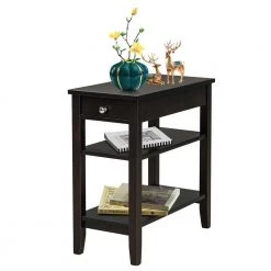 11.5 in. W 3-Tier Side End Table with Drawer Double Shelf-Brown by SUNRINX -Furniture Store brown sunrinx end side tables mg5680we 40 1000