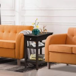 11.5 in. W 3-Tier Side End Table with Drawer Double Shelf-Brown by SUNRINX -Furniture Store brown sunrinx end side tables mg5680we 44 1000