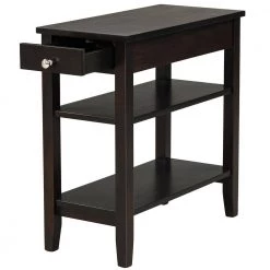 11.5 in. W 3-Tier Side End Table with Drawer Double Shelf-Brown by SUNRINX