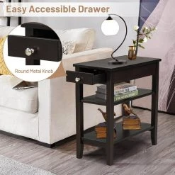 11.5 in. W 3-Tier Side End Table with Drawer Double Shelf-Brown by SUNRINX -Furniture Store brown sunrinx end side tables mg5680we 76 1000
