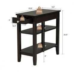 11.5 in. W 3-Tier Side End Table with Drawer Double Shelf-Brown by SUNRINX -Furniture Store brown sunrinx end side tables mg5680we fa 1000