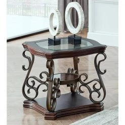 26 in. Brown End table With Glass Table Top by SUNRINX -Furniture Store brown sunrinx end side tables mg6 45bd 31 1000