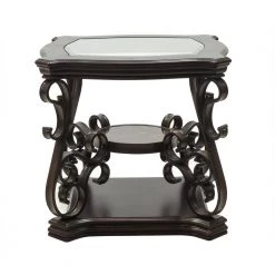 26 in. Brown End table With Glass Table Top by SUNRINX
