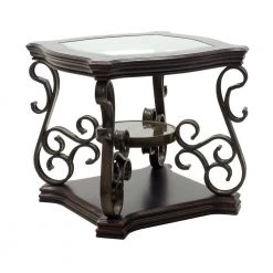 26 in. Brown End table With Glass Table Top by SUNRINX -Furniture Store brown sunrinx end side tables mg6 45bd c3 1000