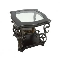 26 in. Brown End table With Glass Table Top by SUNRINX -Furniture Store brown sunrinx end side tables mg6 45bd fa 1000