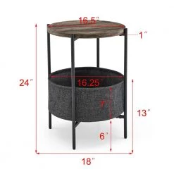 18 in. Modern Accent End Table With Storage Basket.Grey Cloth Bag and Brown Top by SUNRINX 11 18 in. Modern Accent End Table With Storage Basket.Grey Cloth Bag and Brown Top by SUNRINX -Furniture Store brown sunrinx end side tables mg6 46bd 66 1000