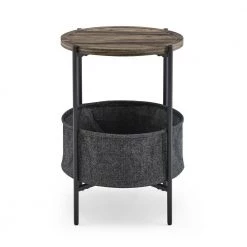 18 in. Modern Accent End Table With Storage Basket.Grey Cloth Bag and Brown Top by SUNRINX 16 18 in. Modern Accent End Table With Storage Basket.Grey Cloth Bag and Brown Top by SUNRINX -Furniture Store brown sunrinx end side tables mg6 46bd 76 1000