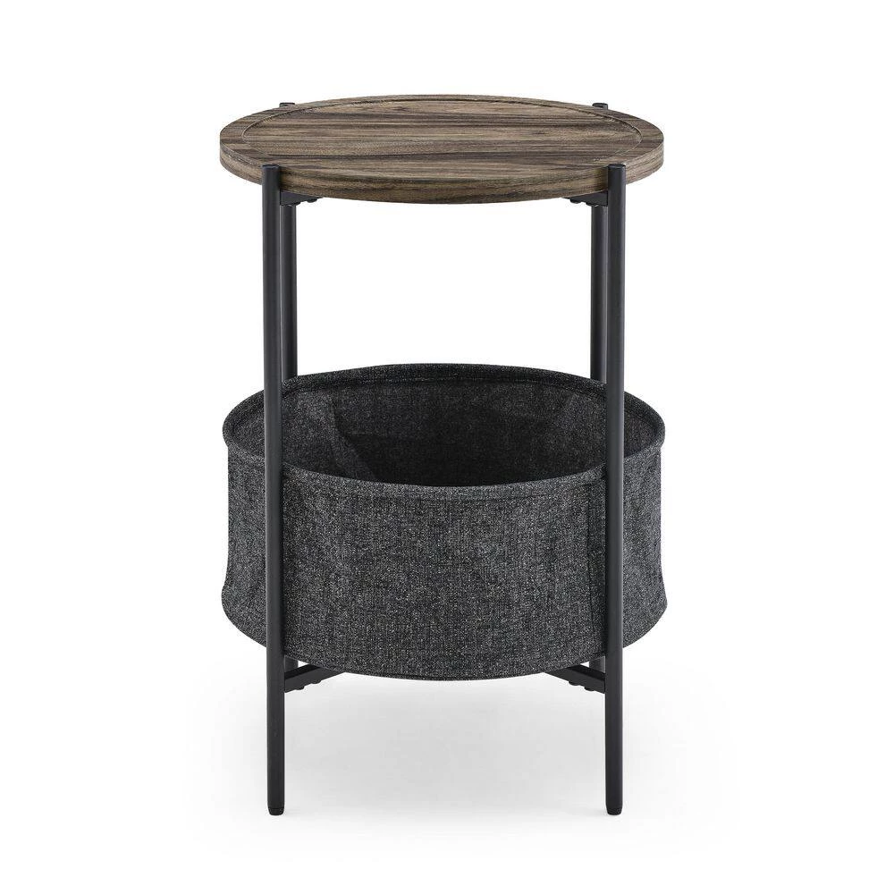 18 in. Modern Accent End Table With Storage Basket.Grey Cloth Bag and Brown Top by SUNRINX 8 18 in. Modern Accent End Table With Storage Basket.Grey Cloth Bag and Brown Top by SUNRINX - Image 8