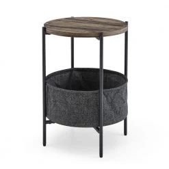 18 in. Modern Accent End Table With Storage Basket.Grey Cloth Bag and Brown Top by SUNRINX 15 18 in. Modern Accent End Table With Storage Basket.Grey Cloth Bag and Brown Top by SUNRINX -Furniture Store brown sunrinx end side tables mg6 46bd fa 1000