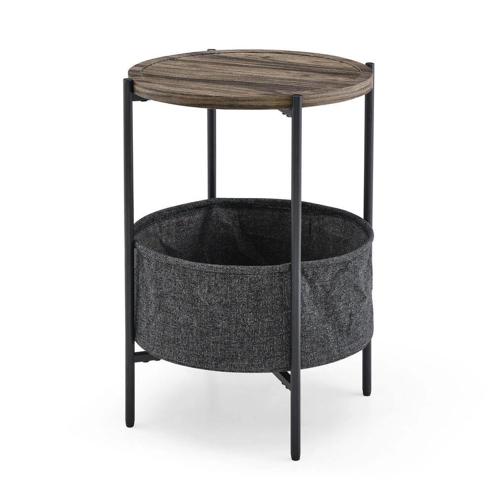 18 in. Modern Accent End Table With Storage Basket.Grey Cloth Bag and Brown Top by SUNRINX 7 18 in. Modern Accent End Table With Storage Basket.Grey Cloth Bag and Brown Top by SUNRINX - Image 7