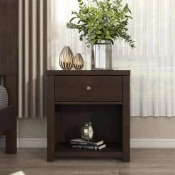 Vintage Rich Brown 1-Drawer Solid Wood Nightstand by SUNRINX -Furniture Store brown sunrinx nightstands mg6 65bd 31 1000