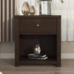 Vintage Rich Brown 1-Drawer Solid Wood Nightstand by SUNRINX -Furniture Store brown sunrinx nightstands mg6 65bd fa 1000 1