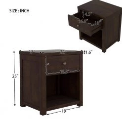 Vintage Rich Brown 1-Drawer Solid Wood Nightstand by SUNRINX -Furniture Store brown sunrinx nightstands mg6 65bd fa 1000