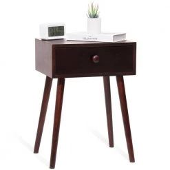 1-Drawer Brown Mid Century Modern Nightstand by SUNRINX -Furniture Store brown wood sunrinx nightstands mg6 54bd 1f 1000