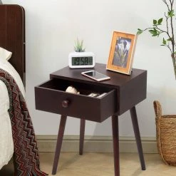 1-Drawer Brown Mid Century Modern Nightstand by SUNRINX -Furniture Store brown wood sunrinx nightstands mg6 54bd 31 1000