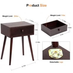 1-Drawer Brown Mid Century Modern Nightstand by SUNRINX -Furniture Store brown wood sunrinx nightstands mg6 54bd 4f 1000