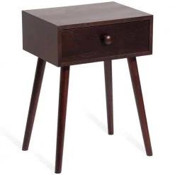 1-Drawer Brown Mid Century Modern Nightstand by SUNRINX