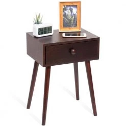 1-Drawer Brown Mid Century Modern Nightstand by SUNRINX -Furniture Store brown wood sunrinx nightstands mg6 54bd 76 1000