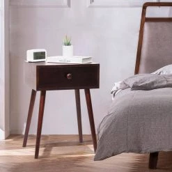 1-Drawer Brown Mid Century Modern Nightstand by SUNRINX -Furniture Store brown wood sunrinx nightstands mg6 54bd c3 1000