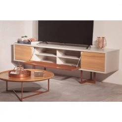 Javitz 81 in. Cinnamon and Off-White Particle Board TV Stand Fits TVs Up to 70 in. with Storage Doors by Luxor -Furniture Store cinnamon and off white luxor tv stands 2222hd1 1f 1000