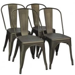 33 in. Dark Brown 4-Pieces Modern Metal Frame Bar Stools with High Back and Rubber Feet by SUNRINX