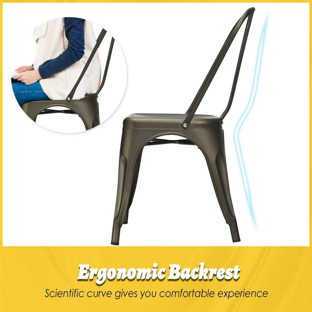 33 in. Dark Brown 4-Pieces Modern Metal Frame Bar Stools with High Back and Rubber Feet by SUNRINX 3 33 in. Dark Brown 4-Pieces Modern Metal Frame Bar Stools with High Back and Rubber Feet by SUNRINX - Image 3