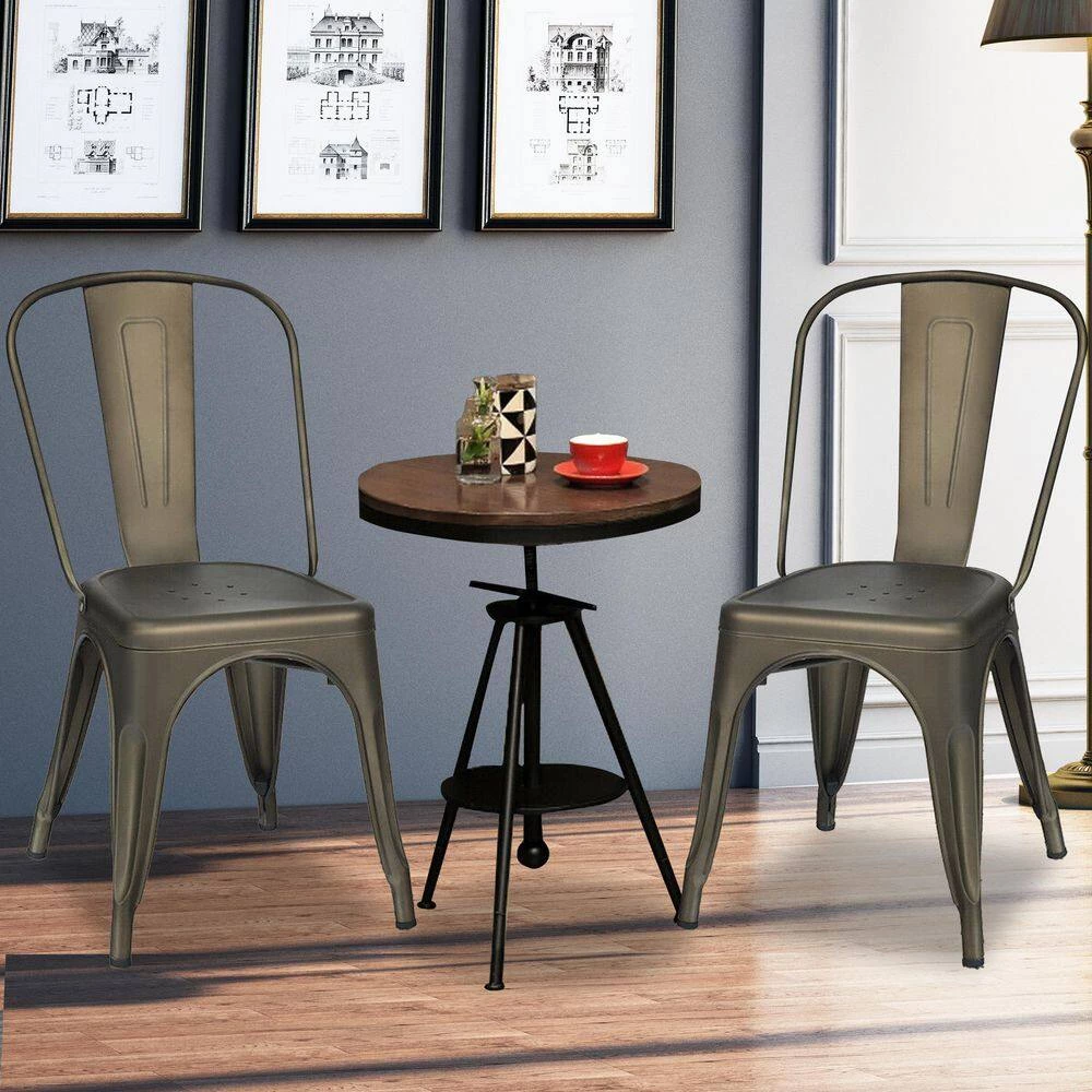 33 in. Dark Brown 4-Pieces Modern Metal Frame Bar Stools with High Back and Rubber Feet by SUNRINX 2 33 in. Dark Brown 4-Pieces Modern Metal Frame Bar Stools with High Back and Rubber Feet by SUNRINX - Image 2