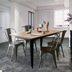 4-Pieces Tolix Style Metal Dining Side Chair Stackable Wood Seat-Black by SUNRINX -Furniture Store dark brown sunrinx dining chairs mg6 16bd 31 1000