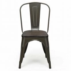 4-Pieces Tolix Style Metal Dining Side Chair Stackable Wood Seat-Black by SUNRINX -Furniture Store dark brown sunrinx dining chairs mg6 16bd c3 1000