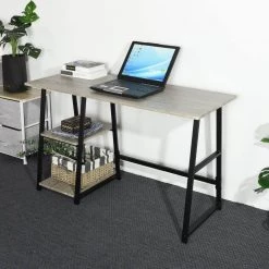 47 in. Dark Gray Rectangular Wooden Computer Desk with 2-Storage Racks by Edendirect -Furniture Store dark gray edendirect computer desks gp00ra210914002 fa 1000