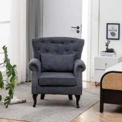 25.5 in. Gray Wide Standard Arm Chair, Single Sofa by Edendirect -Furniture Store gray edendirect accent chairs zjmrra211202002 44 1000