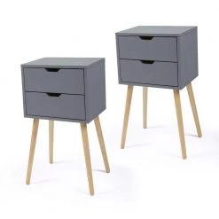 2-Drawer Gray Bedroom Storage Nightstand 28 in. (H) x 16 (W) x 12 (D) in. (Set of 2) by Edendirect