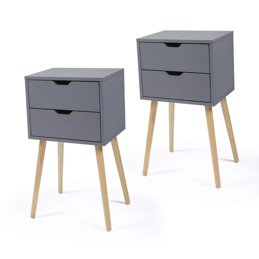 2-Drawer Gray Bedroom Storage Nightstand 28 in. (H) x 16 (W) x 12 (D) in. (Set of 2) by Edendirect 1 2-Drawer Gray Bedroom Storage Nightstand 28 in. (H) x 16 (W) x 12 (D) in. (Set of 2) by Edendirect