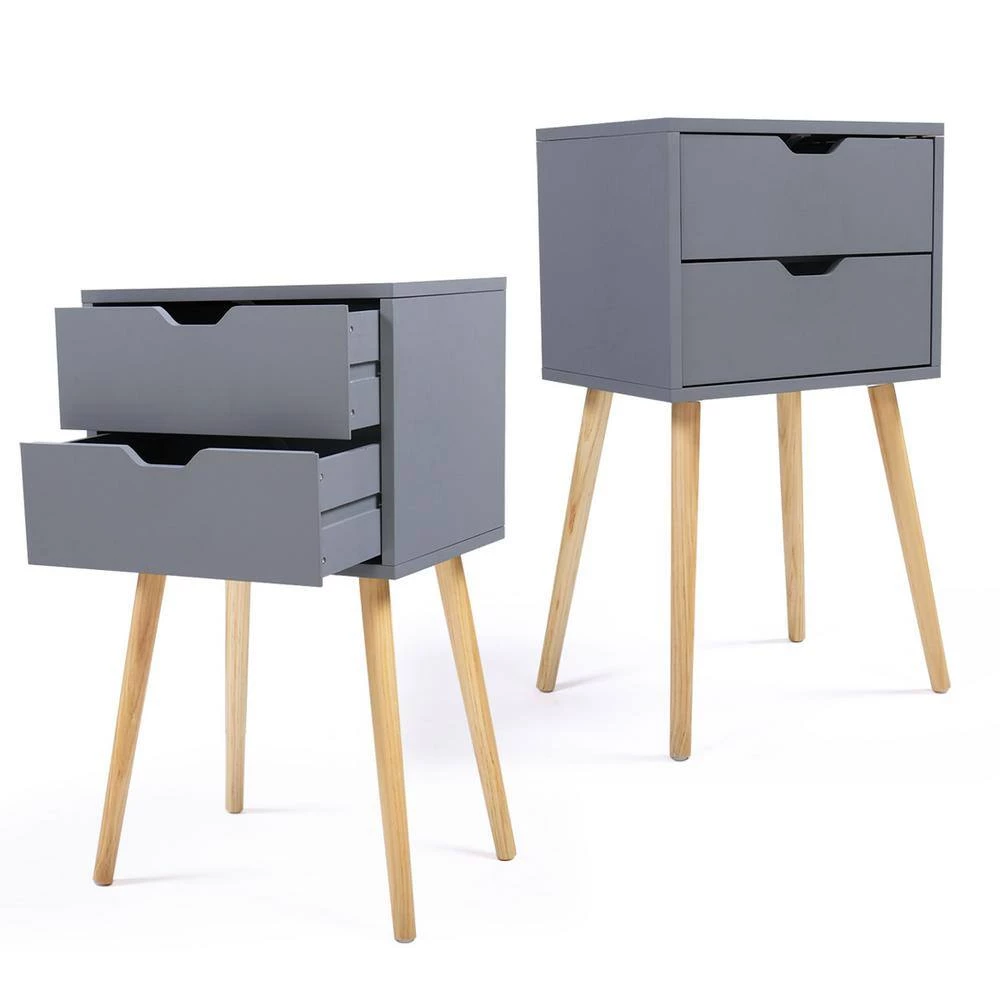 2-Drawer Gray Bedroom Storage Nightstand 28 in. (H) x 16 (W) x 12 (D) in. (Set of 2) by Edendirect 2 2-Drawer Gray Bedroom Storage Nightstand 28 in. (H) x 16 (W) x 12 (D) in. (Set of 2) by Edendirect - Image 2