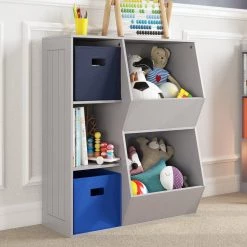 3-Cubby, 2-Veggie Bin Floor Cabinet in Gray by RiverRidge Home -Furniture Store gray riverridge home accent cabinets 02 147 31 1000
