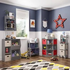 3-Cubby, 2-Veggie Bin Floor Cabinet in Gray by RiverRidge Home -Furniture Store gray riverridge home accent cabinets 02 147 44 1000