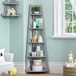 54 in. H Gray MDF Corner Ladder Shelf with 5-Shelves by RiverRidge Home -Furniture Store gray riverridge home bookcases bookshelves 02 187 31 1000
