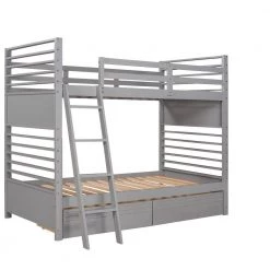 Gray Twin Over Twin Wood Bunk Bed with 2-Drawers by SUNRINX -Furniture Store gray sunrinx bunk beds mg4 19we 31 1000