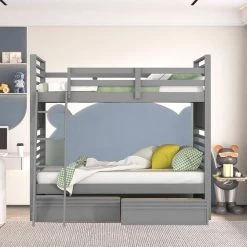 Gray Twin Over Twin Wood Bunk Bed with 2-Drawers by SUNRINX -Furniture Store gray sunrinx bunk beds mg4 19we 44 1000