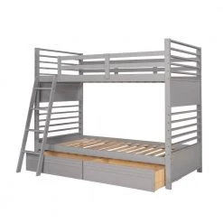 Gray Twin Over Twin Wood Bunk Bed with 2-Drawers by SUNRINX -Furniture Store gray sunrinx bunk beds mg4 19we 4f 1000