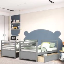Gray Twin Over Twin Wood Bunk Bed with 2-Drawers by SUNRINX -Furniture Store gray sunrinx bunk beds mg4 19we c3 1000