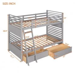 Gray Twin Over Twin Wood Bunk Bed with 2-Drawers by SUNRINX -Furniture Store gray sunrinx bunk beds mg4 19we fa 1000